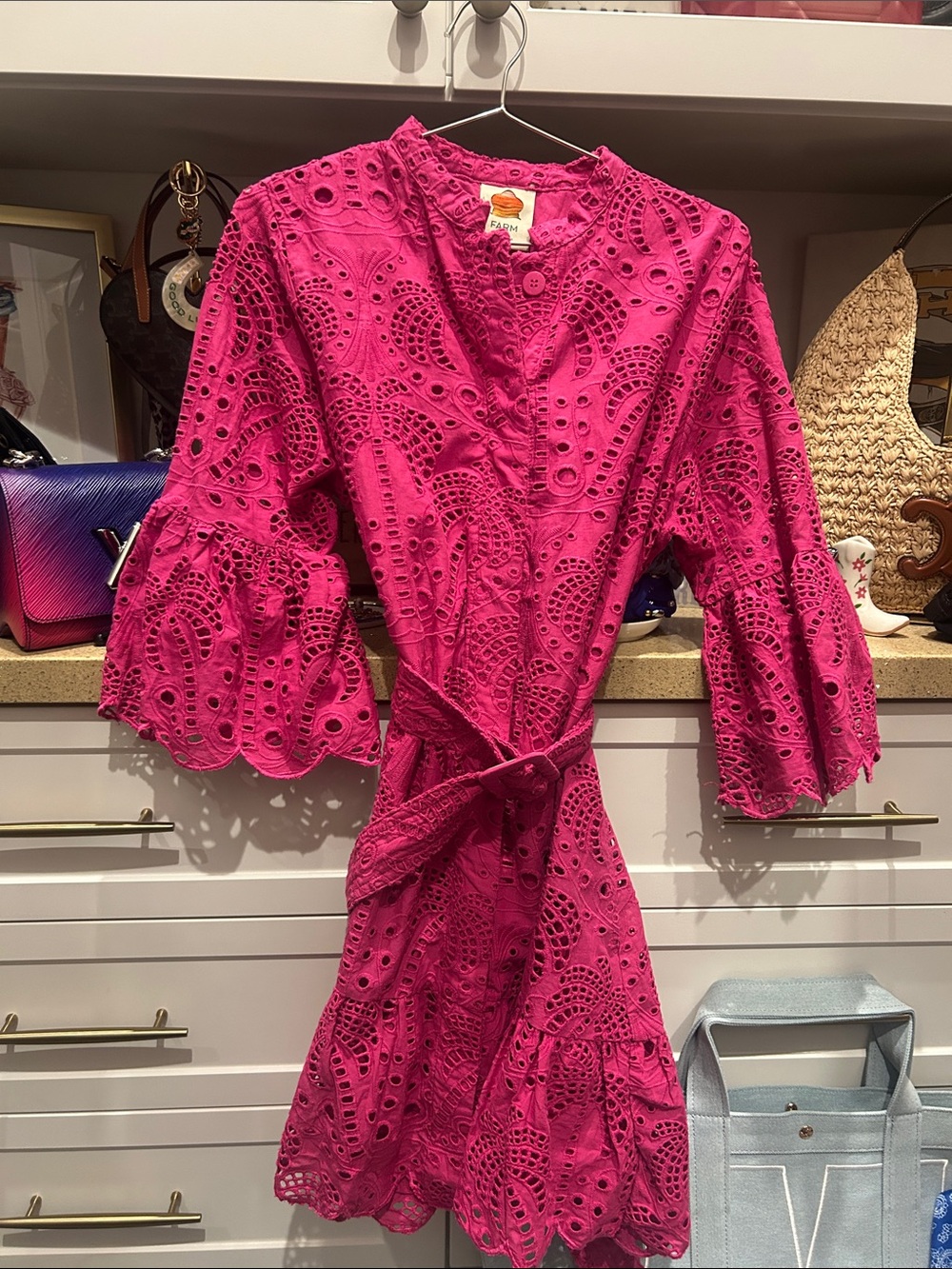 FARM Rio Fuchsia Eyelet Wrap Dress